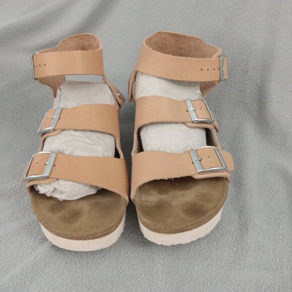 PAPILLIO by BIRKENSTOCK Beige LEATHER Ankle Strap ARIZONA PLATFORM SANDALS eu 41 - Picture 3 of 16